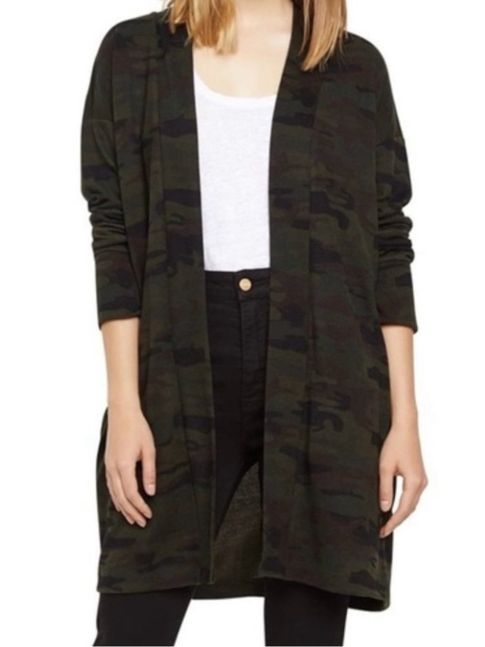 Women's Sanctuary Camouflage Open-Front Long Cardigan Light Sweater